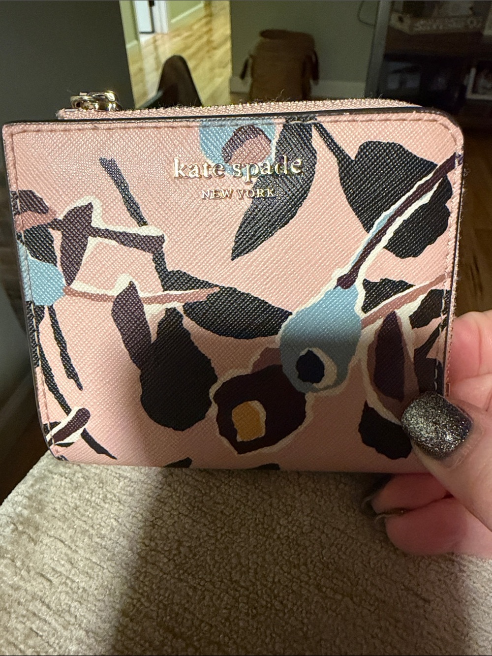 kate spade Pink Floral Compact Zip Wallet